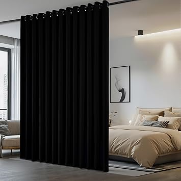 NICETOWN Room Separating Divider, Room Divider Curtain Screen Partition, Function Thermal Blackout Patio Door Panel, Sliding Door Insulated Curtain for Patio, Black, 12.5ft Wide x 8ft Long