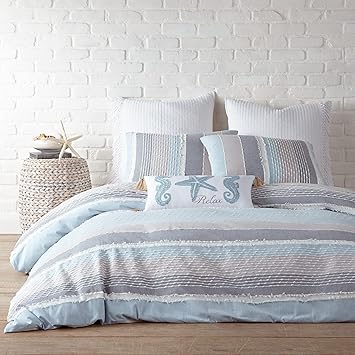 Levtex Home - Santander Comforter Set - King Comforter + Two King Pillow Cases - Grey, Chambray, Blue, White - Jacquard - Comforter (106 x 94in.) and Pillow Case (36 x 20in.) - Cotton