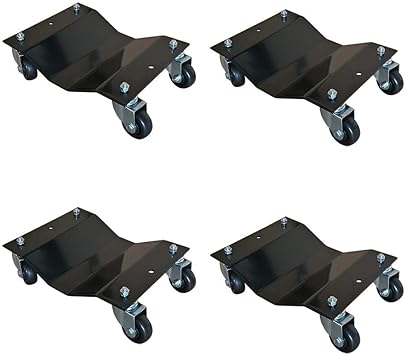 4 Pack Black 12x16 Inch Heavy Duty Wheel Dolly Car Tire Stakes Set 6800lbs Total Capacity for Tow or Vehicle Storage Furniture Movers