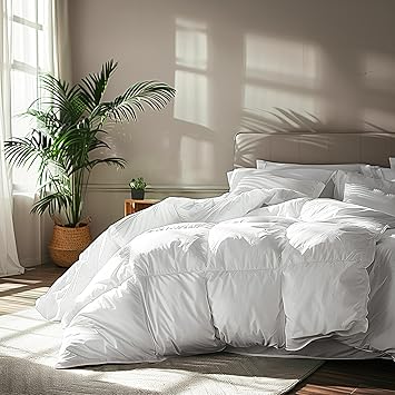 Serta Goose Feather Down Fiber Comforter King Size - 100% Cotton Cover Duvet Insert - Hotel Luxury Hypoallergenic Bedding Comforter Light Warmth 106 x 90 Inch White