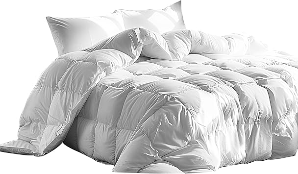Serta Goose Feather Down Fiber Comforter Twin Size - 100% Cotton Cover Duvet Insert - Hotel Luxury Hypoallergenic Bedding Comforter Light Warmth 68 x 90 Inch White