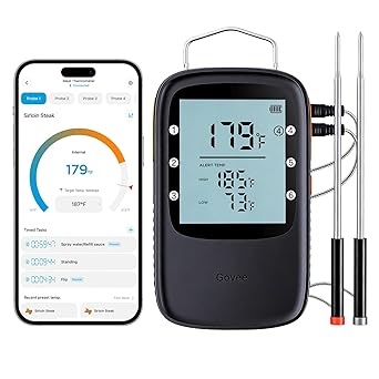 Govee Bluetooth Meat Thermometer, Wireless Meat Thermometer for Smoker Oven, Digital Grill Thermometer with 2 Probes, Timer Mode, Smart LCD Backlight BBQ Thermometer for Cooking Turkey Fish Beef