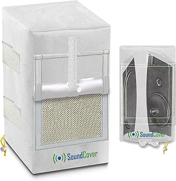 Two White Waterproof 600D Outdoor Speaker Covers for C-Bracket Mounted Speakers – Fits Klipsch AW-650, Polk Atrium 8 SDI, Definitive Technology AW 6500 (Max Dimensions: H 15" x W 9.45" x D 11")
