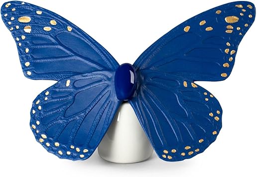 LLADRÓ Butterfly Figurine. Golden Luster & Blue. Porcelain Butterfly Figure.