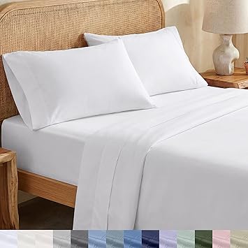 California Design Den King Size Sheets Set - Soft 100% Organic Cotton, Crisp Percale Sheets with Deep Pockets, Breathable and Durable Bedding Set - White