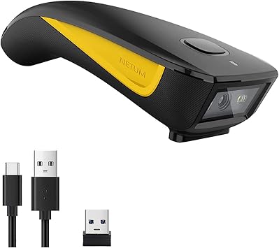 NETUM Mini Barcode Scanner Bluetooth Compatible, Small Portable USB Bar Code Scanner for Inventory, 2.4G Cordless Image Reader for Tablet iPhone iPad Android iOS PC POS (2D-C750-Yellow)