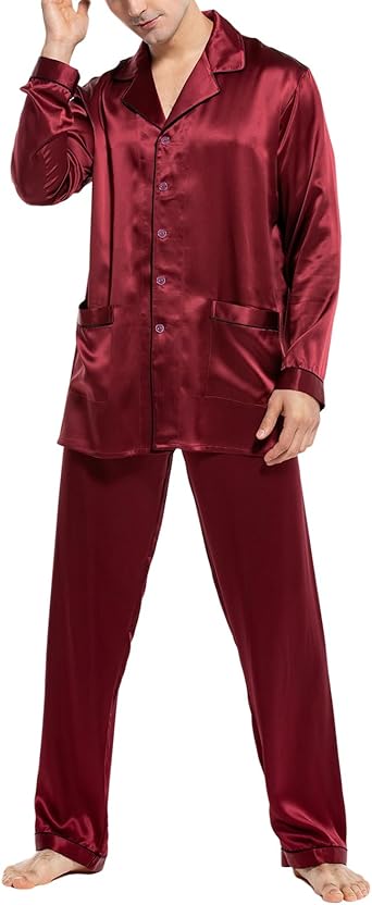 COLD POSH 100% 19MM Mulberry Silk Pajamas for Men Soft Lightweight Mens Silk Pajama Set for Valentines Pjs
