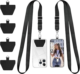 Doormoon Phone Lanyard, Universal Adjustable Neck Strap for Phone Case Keys ID Badges Cell Phone Lanyard Compatible with iPhone, Samsung, Most Smartphones, 2 Pack, Black Black