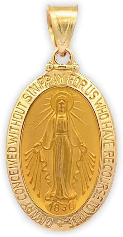 RP 14K Yellow Gold Virgin Mary Medal Necklace Pendant for Women & Men, Authentic & Pure 14K, Stunning Real 14 Karat Virgin Mary Pendant Only with Premium Jewelry Box, Handcrafted in the USA