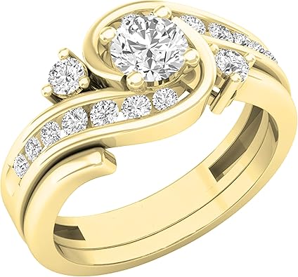 Dazzlingrock Collection 4.5mm Round Gemstone & White Natural Diamond Women Swirl Engagement Ring With Matching Band Set, in Real Solid Gold & 925 Sterling Silver