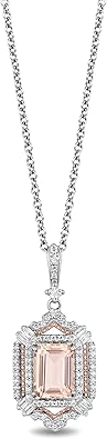 Jewelili Enchanted Disney Fine Jewelry Sterling Silver and 10K Rose Gold with 1/4 Cttw Diamond And Morganite Aurora Pendant