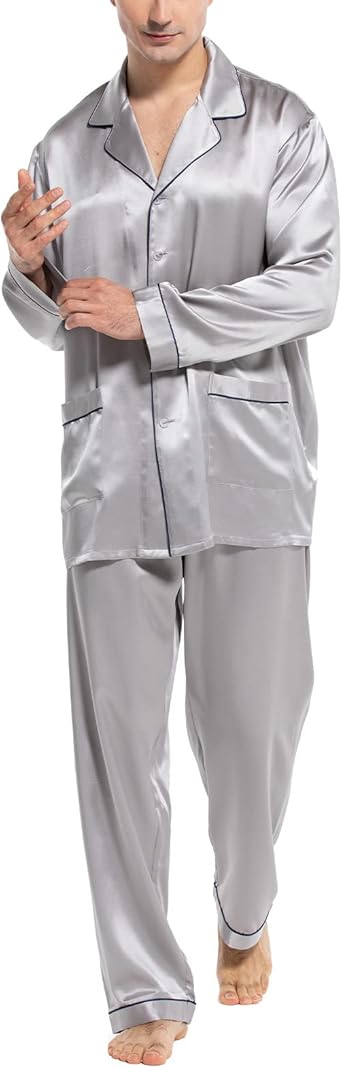 COLD POSH 100% 19MM Mulberry Silk Pajamas for Men Soft Lightweight Mens Silk Pajama Set for Valentines Pjs