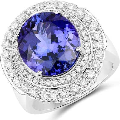 10.79 Carat Genuine Tanzanite and White Diamond 18K White Gold Ring
