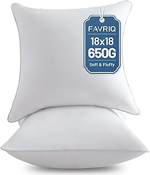 FAVRIQ 18 x 18 Pillow Inserts (Set of 2) - 18 Inch Square Interior Sofa Throw Pillow with 100% Cotton Cover - Decorative Pillow Insert Pair - White Couch Pillow