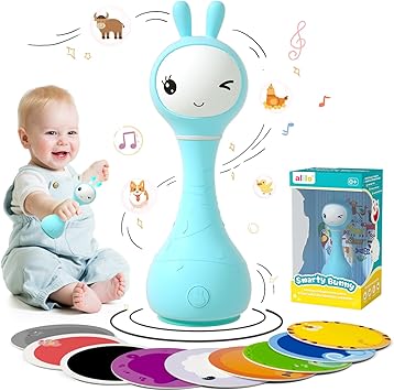 alilo Smarty Bunny Baby Rattle Musical Light Up Toys, Infants Newborns Baby Toys 0-3-6-12-18-24 Months,1 Year Old Boy Girl Easter Gifts, 4 Music Modes and Color Recognition Function with 9 Color Card