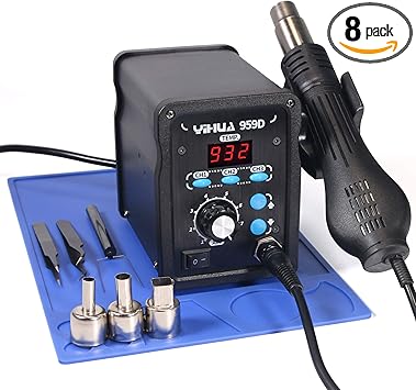 YIHUA 959D-Digital Hot Air Rework Station, High Power with 3 Memories, Airflow Efficiency, °F /°C Display, Accurate Temp.(212°F~932°F), Brushed Aluminum Panel & Safety Features