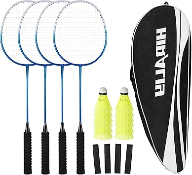 HIRALIY Badminton Rackets Set for Backyards, Badminton Set, Includ 2/4 Rackets, 6/12 Birdies, 1 Carrying Bag, Outdoor Game for Adult Family Beginner
