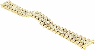 Ewatchparts MENS 20mm 18KY PRESIDENT WATCH BAND WITH NATURAL DIAMONDS CENTER COMPATIBLE WITH ROLEX 36mm