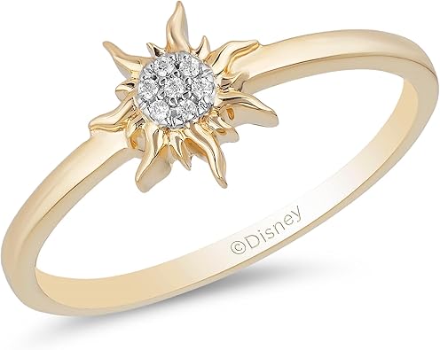 Enchanted Disney Fine Jewelry Rapunzel Sun Ring for Women | 10K Yellow Gold | Natural White Round Diamond Accent | Disney Princess Inspired Jewelry Gifts for Her