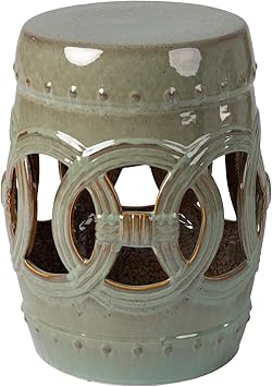 Balkene Home 63614 Large Medallion Ceramic Indoor Outdoor Garden Stool Table Perfect As Plant Pedestals, Flexible Seating Constructed of Fired Porcelain Ceramic - Olive Jade Green