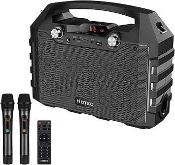 Hotec Wireless Bluetooth Portable PA Speaker System, Powerful Bluetooth Karaoke Machine with Dual Wireless Microphones for Karaoke, Wedding, Party, Teaching, Lecture, Church, Outdoor Indoor Activities