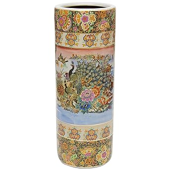 Red Lantern 24" Satsuma Peacock Porcelain Umbrella Stand