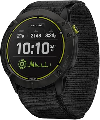 Garmin Fenix Enduro, Ultraperformance Multisport GPS Watch with Solar Charging Capabilities, Battery Life Up to 80 Hours in GPS Mode, Carbon Gray DLC Titanium with Black UltraFit Nylon Band