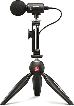 Shure MV88+ Video Kit - Digital Stereo Condenser Microphone for Apple and Android, with Manfrotto PIXI Tripod, Phone Clamp, Mount, iOS and USB-C Cables for Next-Level Compatibility and Connectivity