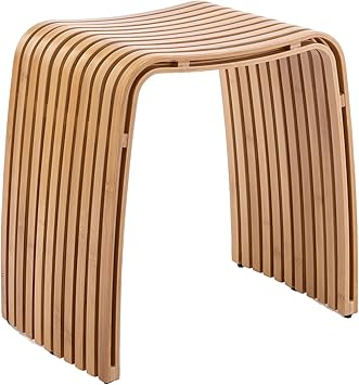 Bamboo Shower Bench, Non-Slip Shower Stool & 450 lbs, Waterproof Bathroom Stool Spa Bath Seat, Natural Bamboo Stool, Suitable for Multiple Settings: Bathroom, Bedroom, Dining Room and Living Room
