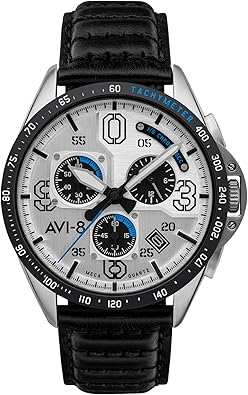 AVI-8 P-51 Mustang Blakeslee Men's Chronograph Pilot Watch – Japanese Meca-Quartz Movement, 43mm Stainless Steel Case, Leather Strap, AV-4077