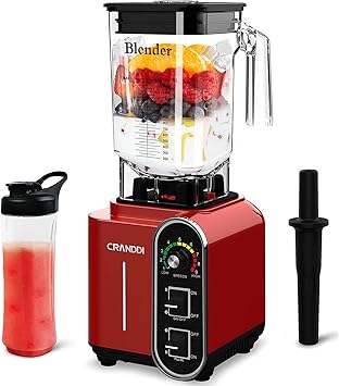 CRANDDI Smoothie Blender 52oz, 1800 Watt commercial blender, professional blenders, Stainless Steel Blade 9 Speed & Self-Cleaning, Build-in Pulse, K98C Red