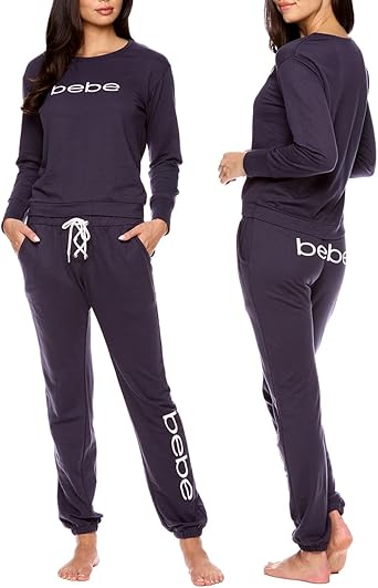 bebe Womens Pajama Sets - French Terry Pajamas Long Sleeve Pullover Top and PJ Pants with Pockets - Sleepwear for Women