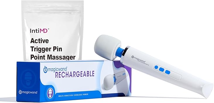 Authentic Magic Wand Rechargeable Massager - Ultra-Powerful Multispeed Cordless Personal Massager with Free IntiMD Pin Point Massager