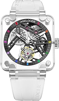 AGELOCER Tourbillon Watches Men Original Full Sapphire Case Limited Edition, Luxury Sport Skeleton Waterproof Manual Mechanical Watch Gift