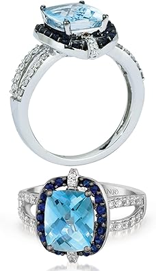 1/3 Carat Diamond, Blue Topaz and Sapphire Halo Engagement Ring for Women in 14k White Gold (G-H, VS2-SI1, cttw) Promise Anniversary Ring Size 5 to 10.5 by LeVian