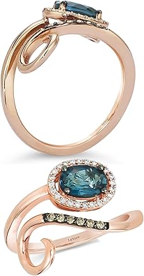 1/8 Carat Diamond and Oval Blue Topaz Bypass Ring for Women in 14k Rose Gold (G-H/Fancy Brown, VS2-SI1, cttw) Anniversary Promise Ring Size 5 to 10.5 by LeVian