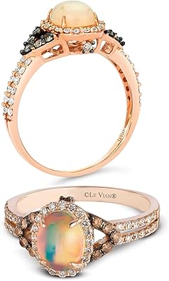 2/5 Carat Diamond and 3/5 Carat Opal Cabochon Oval Halo Split Shank Ring for Women in 14k Rose Gold (Fancy Brown/H-I, SI1-SI2, cttw) Promise Anniversary Ring Size 5 to 12.5 by LeVian