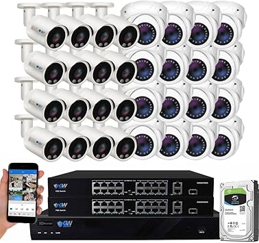 GW Security 32 Channel 12MP NVR 4K AI Face Recognition Human & Vehicle Detection Security Camera System with 32 UHD 8MP 2160P PoE Microphone Outdoor/Indoor Weatherproof IP Security Cameras (White)