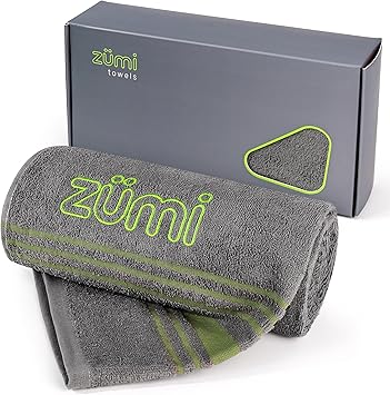 Zumi 100% Cotton Quick Dry Large Travel Towel - Soft, Thin, Compact, Highly Absorbent, Lightweight Camping Towel for Beach, Gym, Bath, Shower, Swimming, Pool, Dorm, RV - Gray