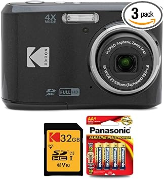 Kodak PIXPRO FZ45 Digital Camera (Black) Bundle with 32GB Class 10 UHS-I U1 SDHC Memory Card and AA High-Performance Alkaline Batteries (4-Pack) (3 Items)