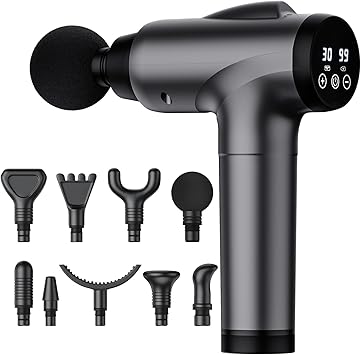 OLsky Massage Gun Deep Tissue, Handheld Electric Muscle Massager, High Intensity Percussion Massage Device for Pain Relief with 9 Attachments & 30 Speed(Grey)