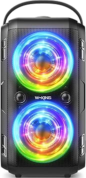 W-KING Party Bluetooth Speaker Boom Box, 180W Max Big Large Loudest Wireless Outdoor Portable Speaker 4 Drivers with 2*4.04'' Subwoofer, 80W HD Huge 115dB Pulse Natur Deep Bass, IPX5/24H/EQ/USB/TF/AUX