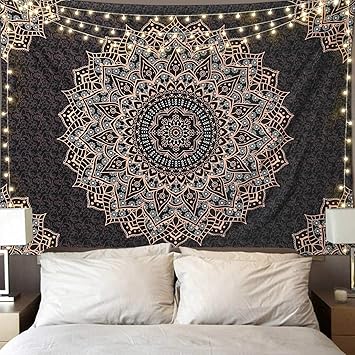 Black Mandala Tapestry Wall Hanging Psychedelic Wall Tapestry Aesthetic Indian Hippie Decor Bohemian Art Boho Home Decoration for Bedroom,Living Room,Dorm