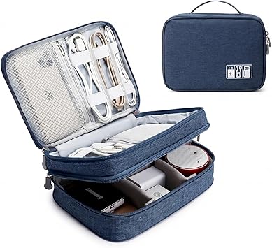 Lanola Travel Cable Organizer Bag, Electronic Accessories Case Portable Double Layer Cable Storage Bag for Cord,phone,Charger, Flash Drive, Phone, SD Card,Personal Items - (Dark Blue)