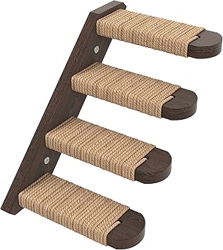 Skywin Cat Steps - Solid Rubber Wood Cat Stairs Great for Scratching and Climbing - Easy to Install Wall Mounted Cats Shelves for Playful Cats (Brown, Left to Right)
