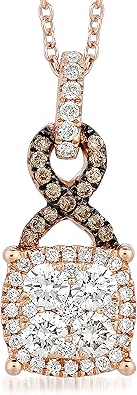 LE VIAN 1/2 Carat Diamond Square Halo Infinity Pendant Necklace for Women In 14K Rose Gold (Fancy Brown/H-I, SI2, Cttw) On 18 Inch Chain With Lobster Claw Clasp