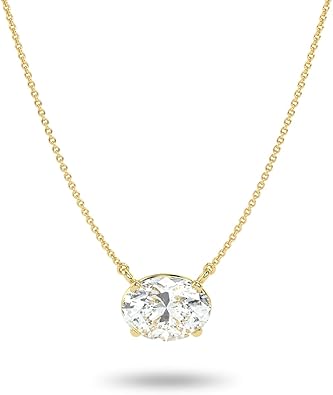 IGI Certified 1/3 to 3 Carat Lab Grown Diamond Oval Horizontal Solitaire Pendant Necklace for Women in 14K Gold (D-E-F/G-H, VS1-VS2, 0.33 to 3.00 cttw) 16 to 18 Inch Adjustable Chain