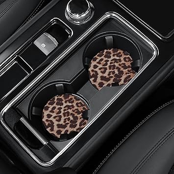 4 Pack Car Coasters, 2.75inch Leopard Print Cup Holder Coasters for Car, Neoprene Cup Pad Mat Coaster for Cup Holders for Women