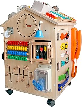 Montessori Wooden Busy House Basic Life Skills and fine Motor Training for Children, pre-School Education and Learning Busy Board, Sensory Game Toys, Large Gifts for Boys and Girls