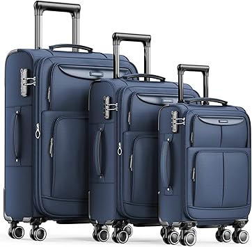 SHOWKOO Luggage Sets 3 Piece Softside Expandable Lightweight Durable Suitcase Sets Double Spinner Wheels TSA Lock Blue (20in/24in/28in)